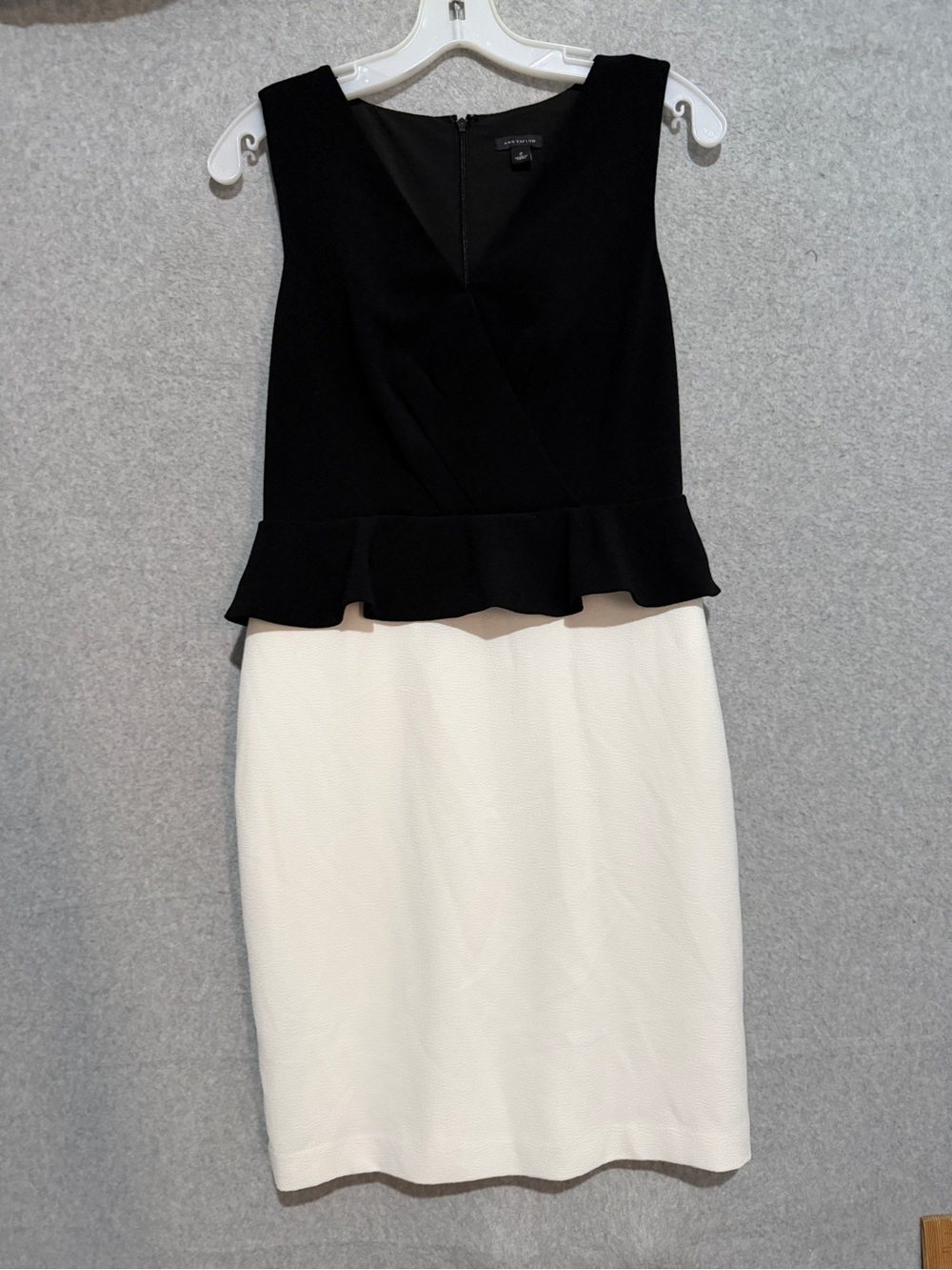 Ann Taylor Black and White Peplum Midi Sheath Dress